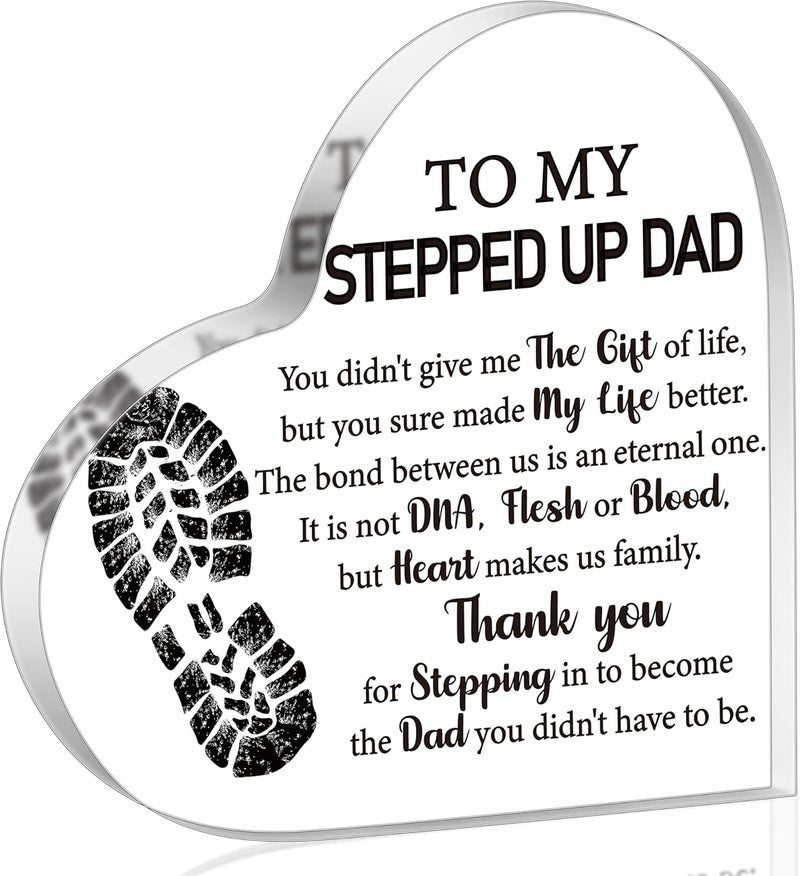 Yopyame Step Dad Acrylic Gifts - Idea Heart Acrylic Plaque for Stepfather Office Desk Decor Keepsake Paperweight for Step Dad for Stepfather from Stepdaughter Stepson - Image 1
